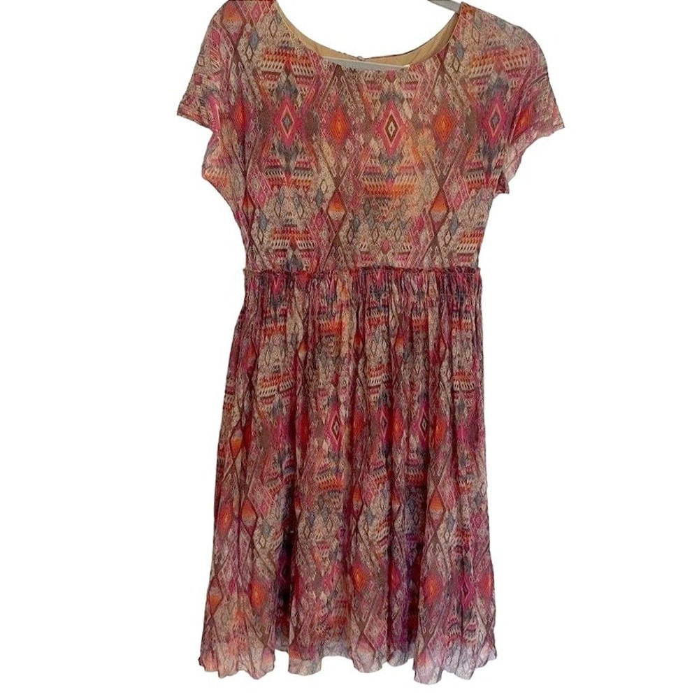 WESTON DRESS SIZE SMALL SOUTHWEST MULTI COLOR PRINT ALINE SHORT SLEEVE